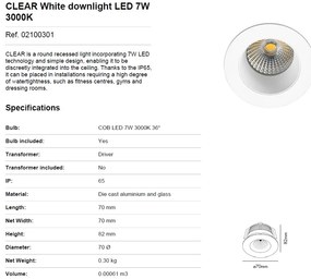 Spot LED incastrabil IP65 CLEAR 7W 3000K 02100301