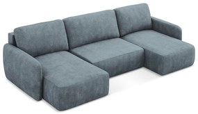 Colțar albastru prăfuit extensibil/cu spațiu de depozitare cu tapițerie din chenille (în formă de "U") Lilo – Makamii