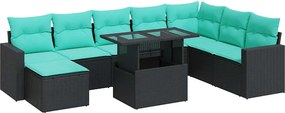 vidaXL Set mobilier grădină perne 9 piese negru poliratan/lemn acacia