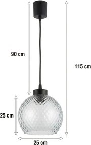 Brilagi - Lustră LED pe cablu R GLASS 1xE27/60W/230V, diam. 25 cm, negru/gri fumuriu