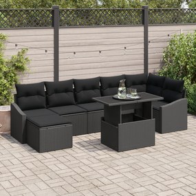 vidaXL Set de grădină cu 8 piese din ratan sintetic negru