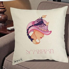 Perna Personalizata Zodiac Scorpion Cowgirl, 40x40 cm, Ecru, Husa Detasabila, Perna Inclusa, BEKZ®
