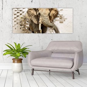 Tablou - Elefant spârgând peretele (120x50 cm)
