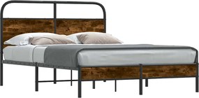 vidaXL Cadru de pat fără saltea 135x190 cm Stejar fumuriu