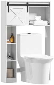 HOMCOM Mobilier de depozitare deasupra toaletei cu ușă glisantă, mobilier raft toaletă, raft reglabil, alb | Aosom Romania