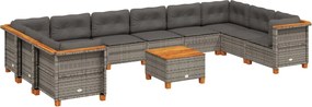 vidaXL Set canapele de grădină cu perne, 11 piese, gri, poliratan