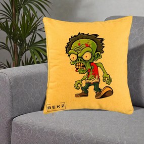 Perna Decorativa Zombie Halloween, 40x40 cm, Galben, Husa Detasabila, Perna Inclusa, BEKZ®