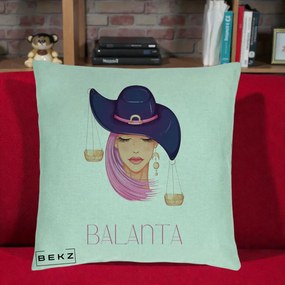 Perna Personalizata Zodiac Balanta Cowgirl, 40x40 cm, Verde Menta, Husa Detasabila, Perna Inclusa, BEKZ®