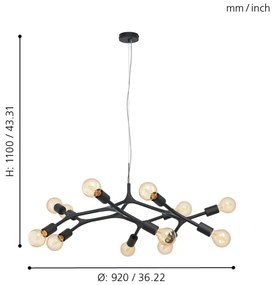 Eglo 98347 - Lustră pe cablu BOCADELLA 12xE27/60W/230V