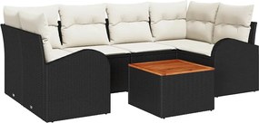 vidaXL Set de canapele pentru grădină cu pernă 7 pcs Negru poliratan