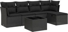 vidaXL Set mobilier de grădină cu perne, 6 piese, negru, poliratan