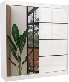 Dulap cu usi glisante si oglinda 200x215 cm, Gilton, ADRK Furniture (Culoare: Alb)