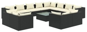 3102895 vidaXL Set mobilier de grădină cu perne, 13 piese, negru, poliratan