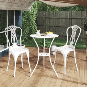 Set mobilier bistro, 3 piese, alb, aluminiu turnat Alb, 1