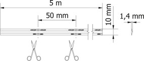 Bandă LED COB GTV pentru mobilier, lumină caldă, 320 LED m, 800 lm m, 24V, IP20, 5 m Alb cald, 9 W/m, 24 V, LED Cob, 800 lm/m, 10 mm