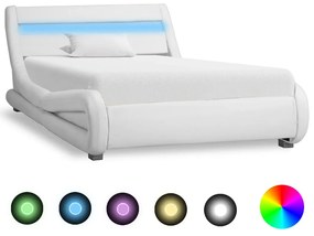 285733 vidaXL Cadru de pat cu LED, alb, 100 x 200 cm, piele ecologică