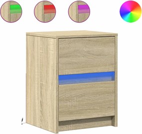 vidaXL Noptieră cu lumini LED, stejar sonoma, lemn prelucrat