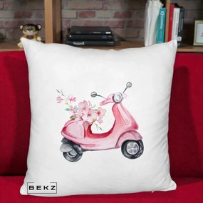 Perna Decorativa Scuter Roz cu Flori Acuarela, 40x40 cm, Alb Pufos, Husa Detasabila, Perna Inclusa, BEKZ®