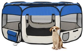 vidaXL Țarc câini pliabil cu sac de transport, albastru, 145x145x61 cm