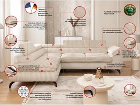 Colțar bej cu tapițerie din catifea reiată (cu colț pe partea stângă/în formă de ”L”) Marbeya – Ropez