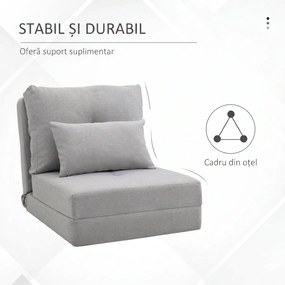 HOMCOM Fotoliu Pat 3 în 1 Convertibilă în Șezlong și Divan de Pe Podea cu 2 Perni, Gri Deschis | Aosom Romania