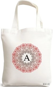 Sacosa de Panza pentru Cumparaturi, Geanta Tote, Cu litera A si Mandala, 38x34.5 cm, Alba, BEKZ®