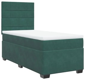 3290807 vidaXL Pat box spring cu saltea, verde închis, 90x200 cm, catifea