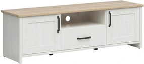 Comoda TV LOKSA, alb/stejar, PAL laminat, 160x44x51 cm