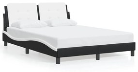 3208189 vidaXL Cadru de pat cu tăblie, negru/alb, 140x200 cm, piele ecologică