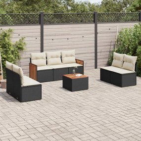 3259963 vidaXL Set mobilier de grădină cu perne, 8 piese, negru, poliratan