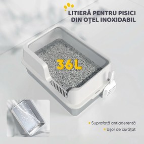 PawHut Litieră Inox, Bord Detasabil, Antimiros | Aosom Romania