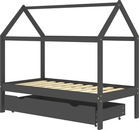 vidaXL Cadru pat copii cu sertar gri închis 80x160 cm lemn masiv pin