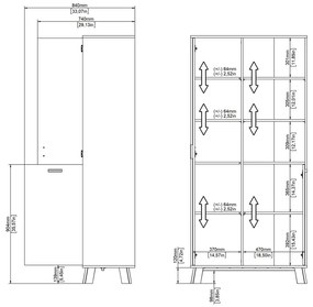 Bibliotecă albă-în culoare naturală cu aspect de lemn de stejar 89x188x40 cm Ikast – Tvilum
