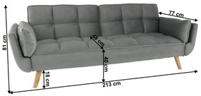 Canapea extensibilă, catifea gri deschis / fag, KAPRERA NEW