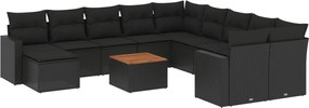 vidaXL Set canapele de grădină, 12 piese, cu perne, negru, poliratan
