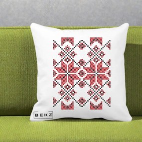 Perna Personalizata Motiv Traditional Cusatura Rosu-Negru, 40x40 cm, Alba Mata, Husa Detasabila, Perna Inclusa, BEKZ®