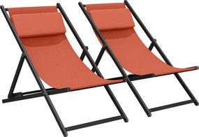 Outsunny Set de 2 șezlonguri, șezlong pliabil cu tetieră din textilene reglabil 60 x 100 x 85 cm, roșu cărămiziu | Aosom Romania