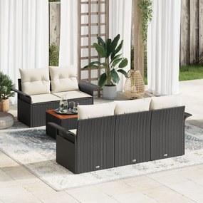 vidaXL Set canapele grădină cu 6 piese și perne negre din ratan poli cu acacia