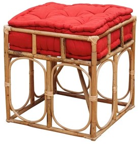 Taburet rosu, din rattan si bumbac, India