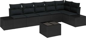 vidaXL Set de canapele pentru grădină cu pernă 7 pcs Negru poliratan