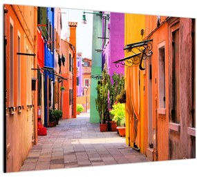 Tablou pe sticlă cu străduță colorata italiană (70x50 cm)
