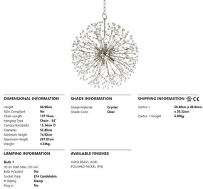 Candelabru LUX design modern DUNKIRK nichel lucios, cu 8 surse de lumina