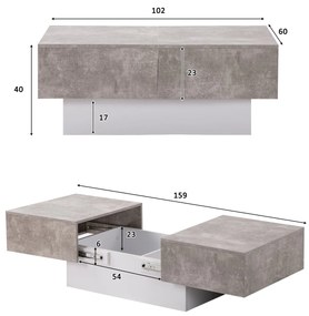 Măsuță universală cu finisaj lucios, masă extensibilă și spațiu de depozitare, design modern, 102×60×40 cm, Gri