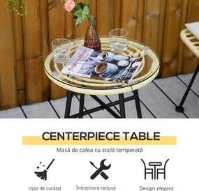 Outsunny Set Mobilier Grădină 3 Piese din Ratan, Salon Exterior cu Măsuță de Cafea și Scaune, Perfect pentru Patio, Bej | Aosom Romania