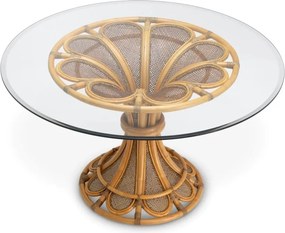 Masa rotunda design LUX, Ratan natural, Sticla, Colony