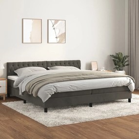 3141504 vidaXL Pat box spring cu saltea, gri închis, 200x200 cm, catifea