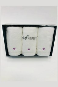 Set cadou de prosoape mici MICRO LOVE, 3 buc Alb - inimioare lila / Lila Hearts
