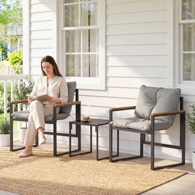 Outsunny Set bistro pentru 2 persoane, set bistro de grădină 3 piese cu cadru metalic și perne groase | Aosom Romania