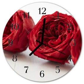 Ceas de perete din sticla rotund Flori flori roșii