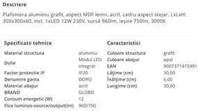 Plafoniera LED cu aspect lemn design slim DORO 12W